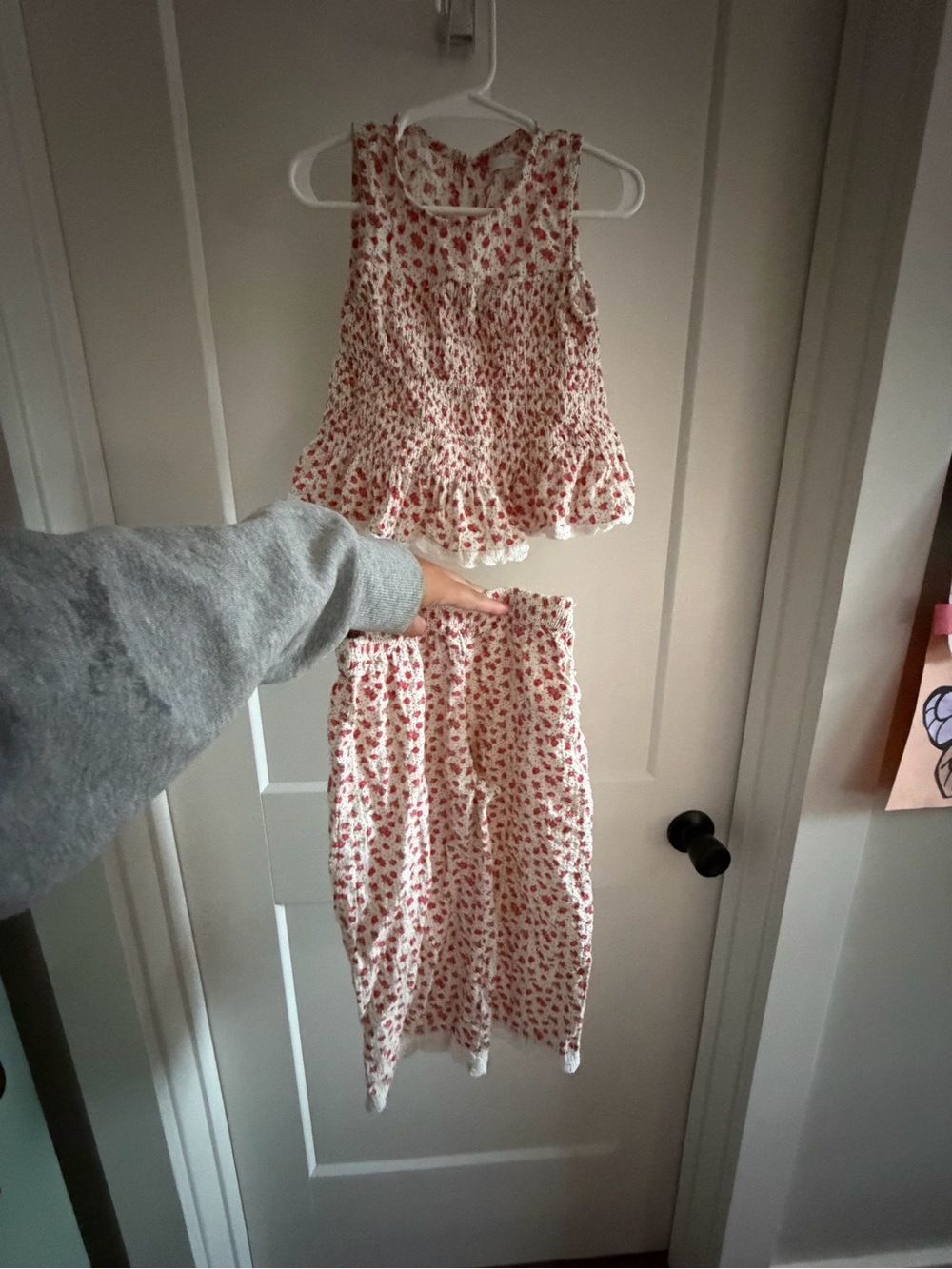 Zara Two-Piece Floral Crop Top and pant Set - White with pink Floral Print